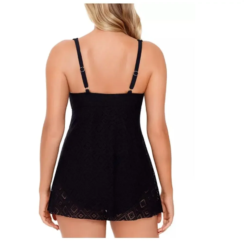 Swim Solutions Crochet Flyaway Tummy-Control Swimdress Black Size 12 - Picture 2 of 3